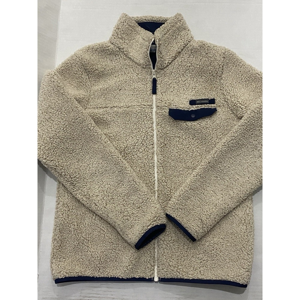 Columbia Womens Sherpa Full Zip Fleece Jacket Beige/Navy. Large